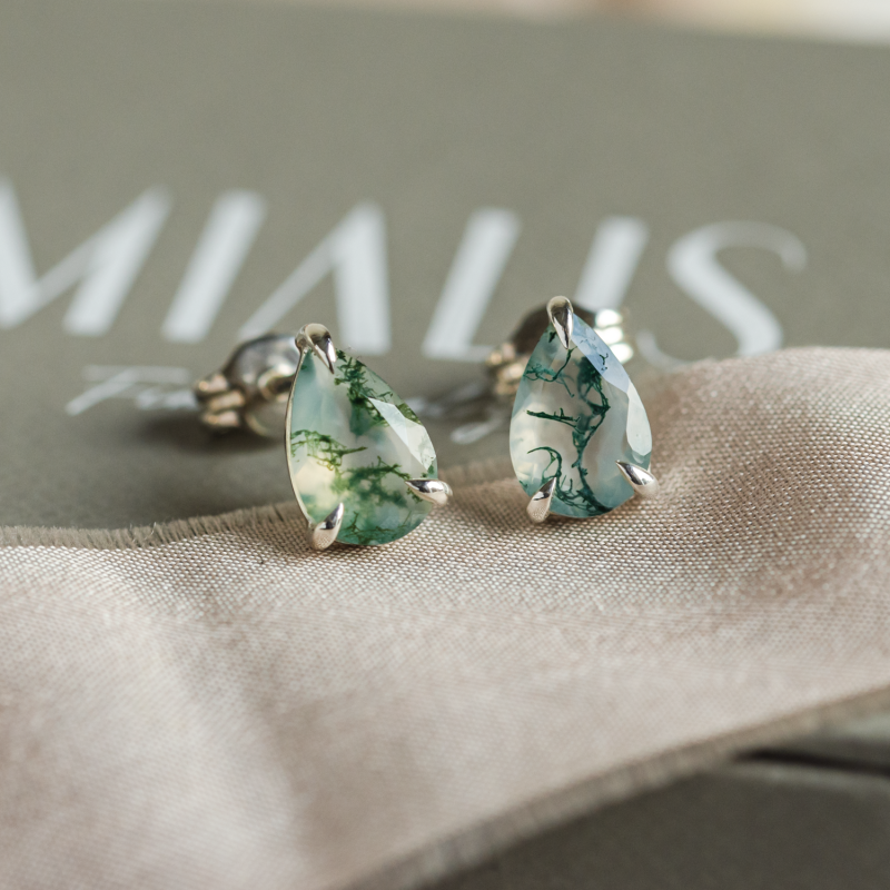 Moss Agate Earring, Stud Earring, Dainty Earring, Oval Cut Moss fashion agate Earring, Women Earring, Moss Agate Stud, Anniversary Gift For Her